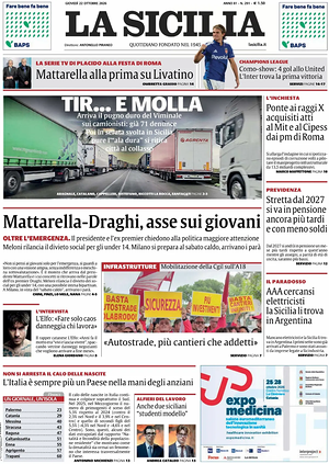 Prima pagina La Sicilia di oggi - Quotidiano regionale