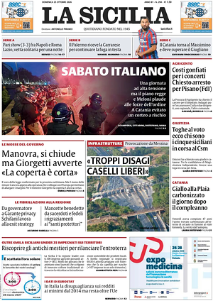 Prima pagina La Sicilia di oggi - Quotidiano regionale