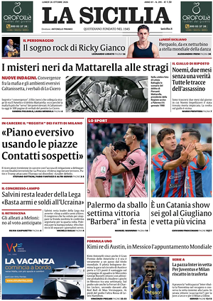 Prima pagina La Sicilia di oggi - Quotidiano regionale