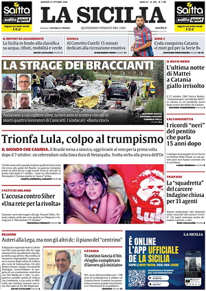 Prima pagina La Sicilia di oggi - Quotidiano regionale