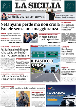 Prima pagina La Sicilia di oggi - Quotidiano regionale