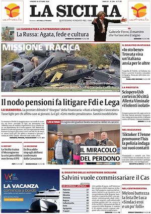 Prima pagina La Sicilia di oggi - Quotidiano regionale
