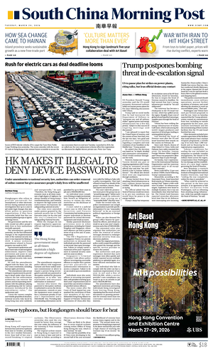 Prima pagina South China Morning Post di oggi - Quotidiano estero