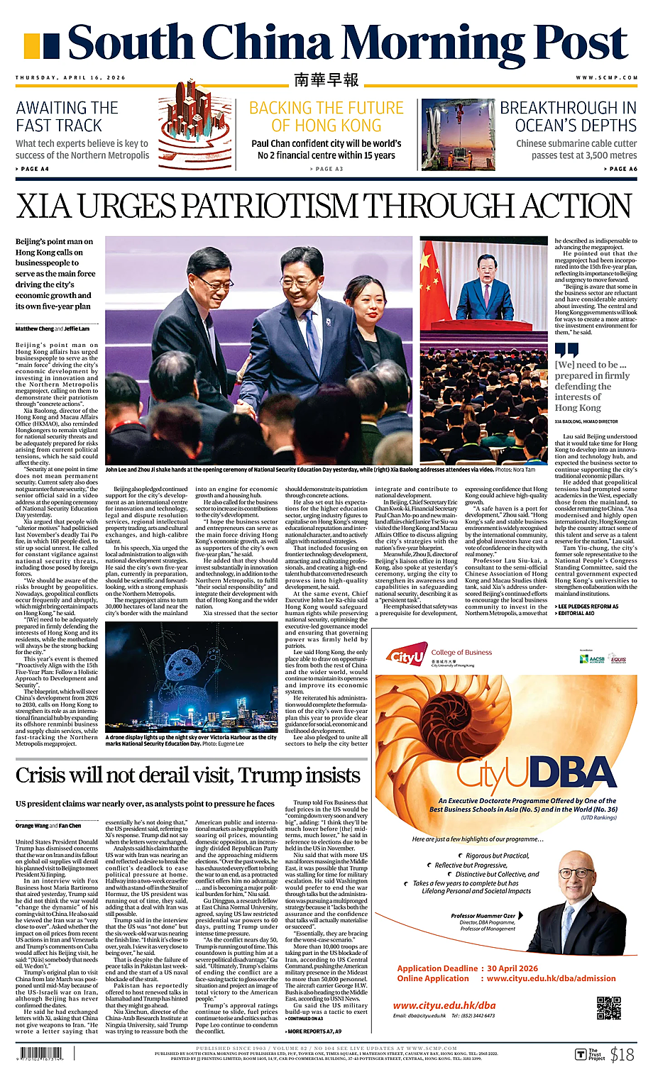 Prima pagina South China Morning Post di oggi - Edicola 16 Aprile 2026