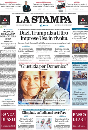 Prima pagina La Stampa di oggi - Quotidiano nazionale