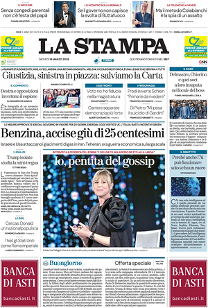 Prima pagina La Stampa di oggi - Quotidiano nazionale