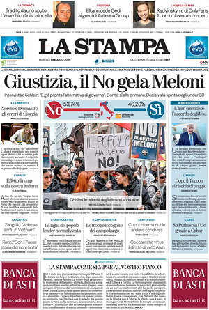 Prima pagina La Stampa di oggi - Quotidiano nazionale