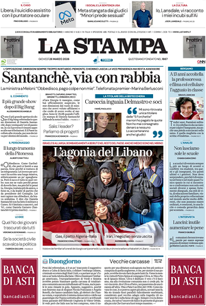 Prima pagina La Stampa di oggi - Quotidiano nazionale