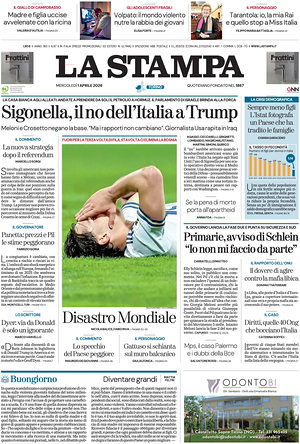 Prima pagina La Stampa di oggi - Quotidiano nazionale