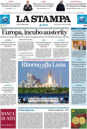 Prima pagina La Stampa di oggi - Quotidiano nazionale