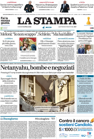 Prima pagina La Stampa di oggi - Quotidiano nazionale