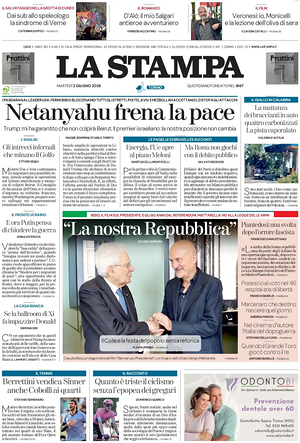 Prima pagina La Stampa di oggi - Quotidiano nazionale