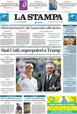 Prima pagina La Stampa di oggi - Quotidiano nazionale