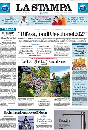 Prima pagina La Stampa di oggi - Quotidiano nazionale