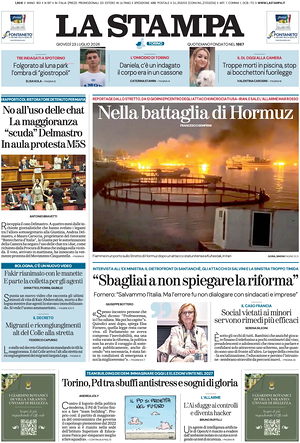 Prima pagina La Stampa di oggi - Quotidiano nazionale