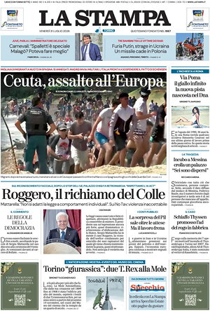 Prima pagina La Stampa di oggi - Quotidiano nazionale