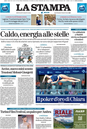 Prima pagina La Stampa di oggi - Quotidiano nazionale