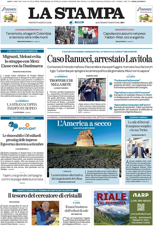 Prima pagina La Stampa di oggi - Quotidiano nazionale