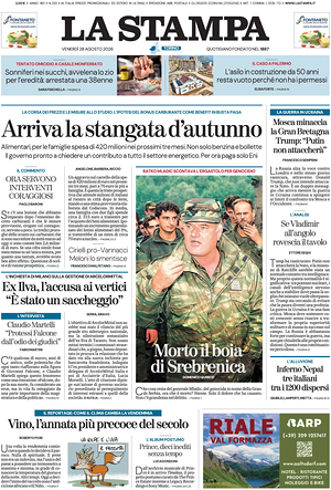 Prima pagina La Stampa di oggi - Quotidiano nazionale