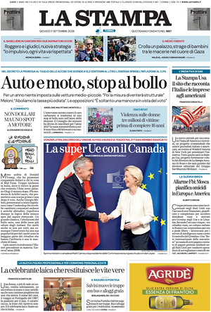 Prima pagina La Stampa di oggi - Quotidiano nazionale
