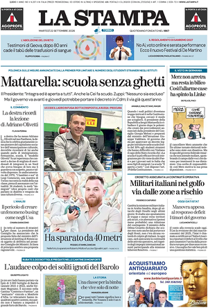 Prima pagina La Stampa di oggi - Quotidiano nazionale