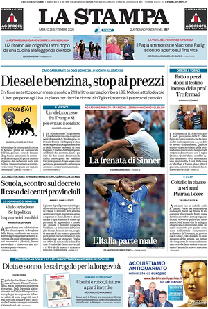 Prima pagina La Stampa di oggi - Quotidiano nazionale