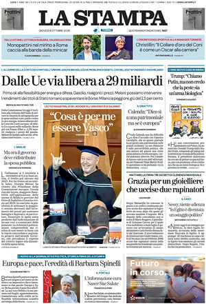 Prima pagina La Stampa di oggi - Quotidiano nazionale