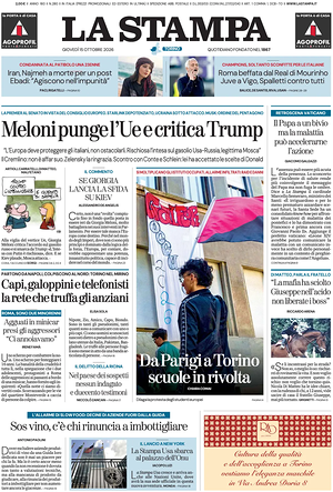Prima pagina La Stampa di oggi - Quotidiano nazionale