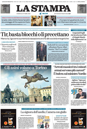 Prima pagina La Stampa di oggi - Quotidiano nazionale
