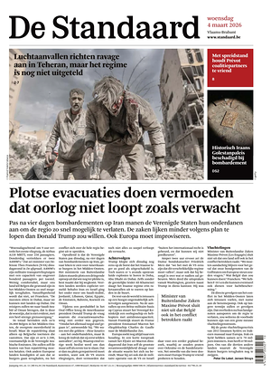 Prima pagina De Standaard di oggi - Quotidiano estero
