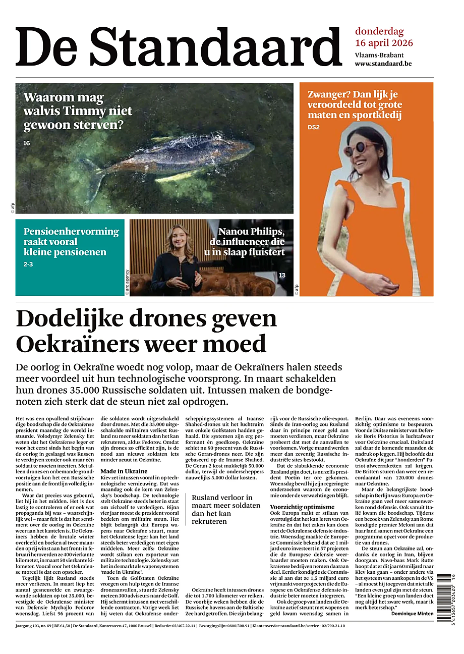 Prima pagina De Standaard di oggi - Edicola 16 Aprile 2026