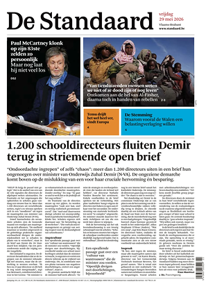 Prima pagina De Standaard di oggi - Quotidiano estero