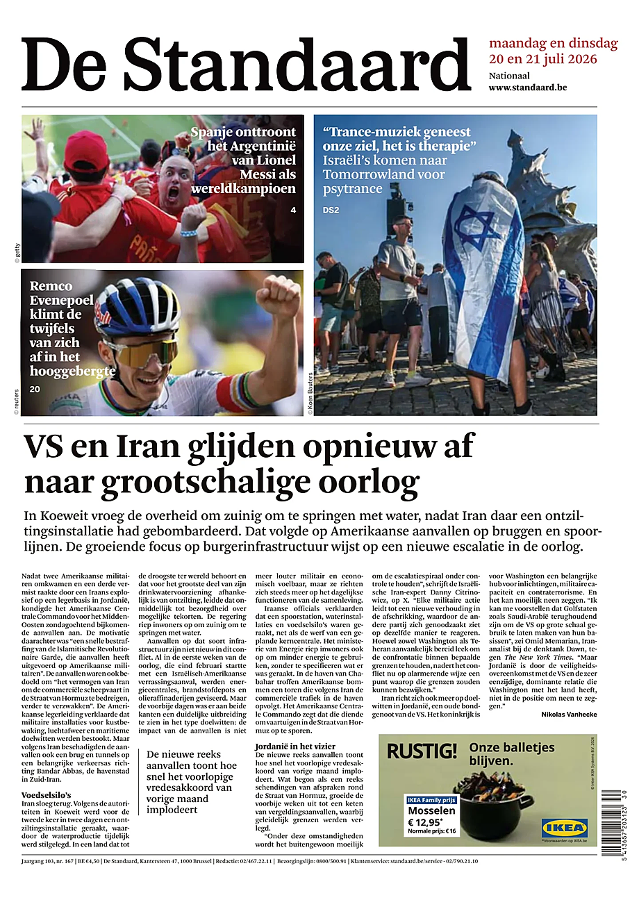 Prima pagina De Standaard di oggi - Edicola 20 Luglio 2026