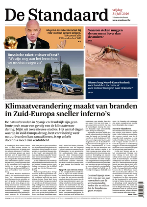 Prima pagina De Standaard di oggi - Quotidiano estero