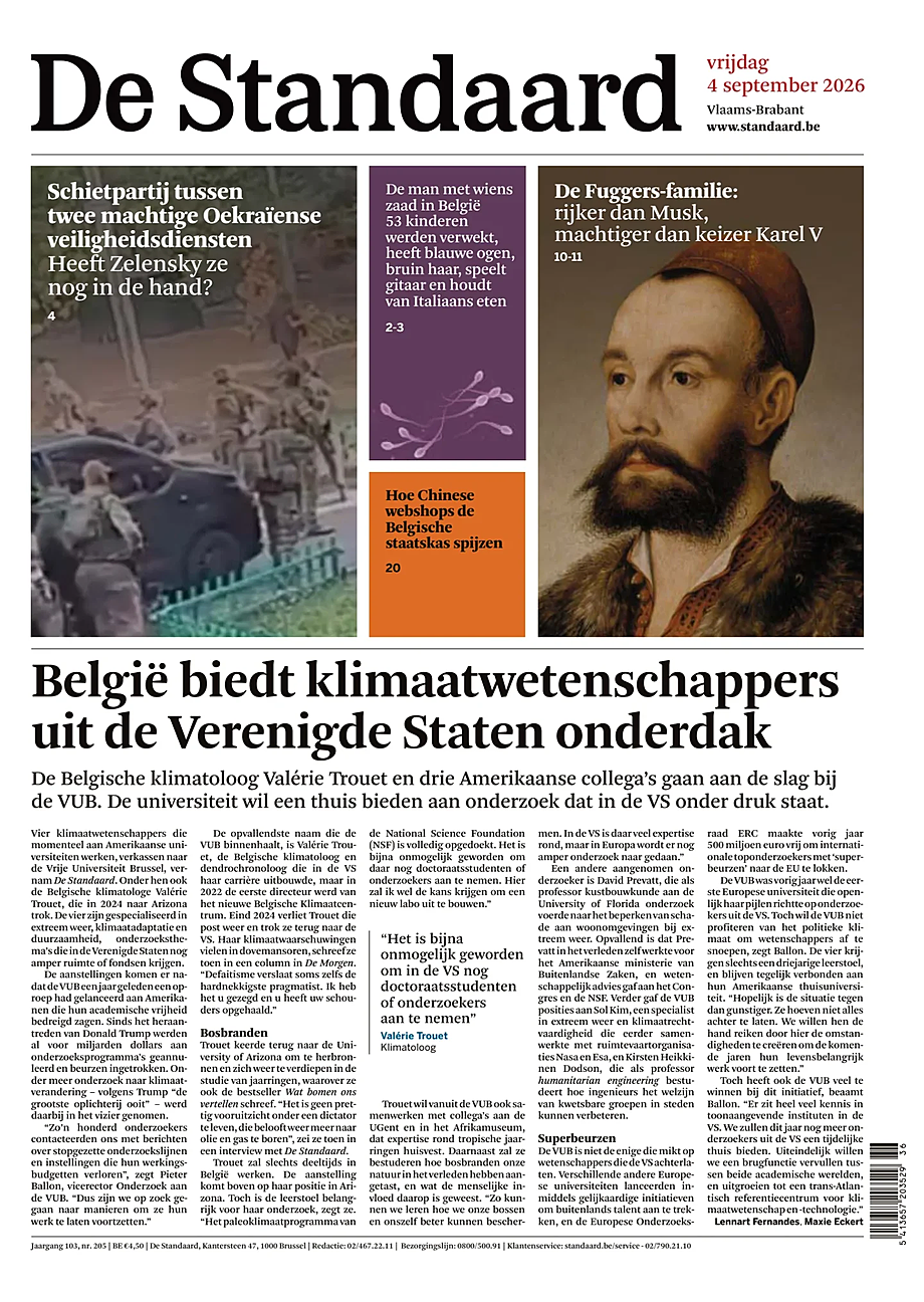 Prima pagina De Standaard di oggi - Edicola 4 Settembre 2026