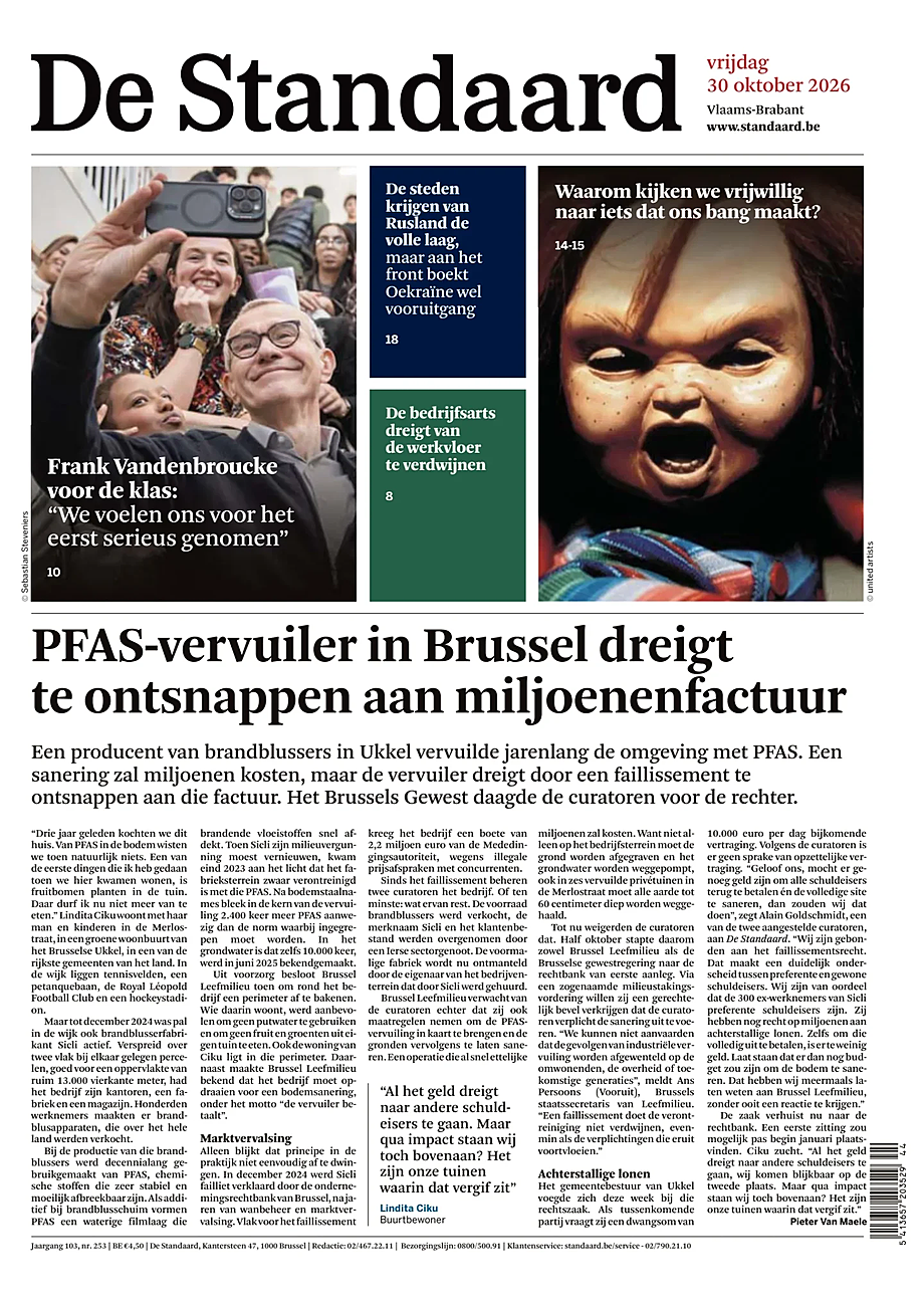 Portada De Standaard de hoy - Quiosco 30 octubre 2026