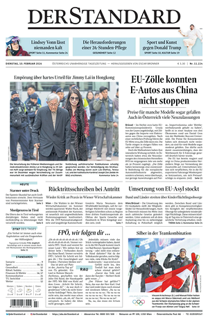 Prima pagina Der Standard di oggi - Quotidiano estero