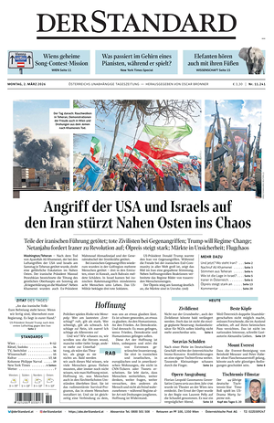 Prima pagina Der Standard di oggi - Quotidiano estero