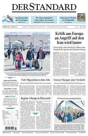 Prima pagina Der Standard di oggi - Quotidiano estero