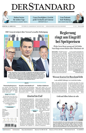 Prima pagina Der Standard di oggi - Quotidiano estero