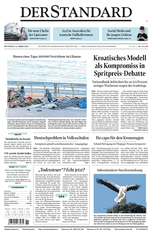 Prima pagina Der Standard di oggi - Quotidiano estero