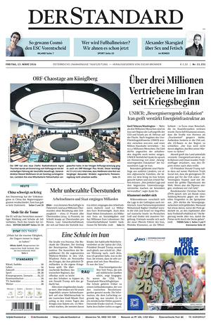 Prima pagina Der Standard di oggi - Quotidiano estero