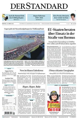 Prima pagina Der Standard di oggi - Quotidiano estero