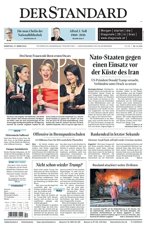 Prima pagina Der Standard di oggi - Quotidiano estero