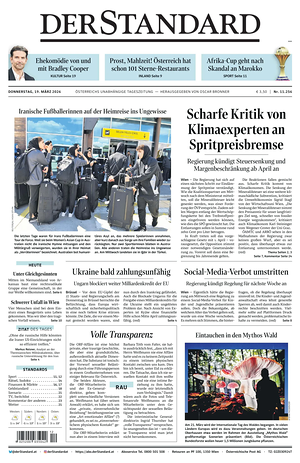 Prima pagina Der Standard di oggi - Quotidiano estero