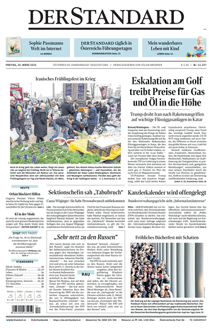 Prima pagina Der Standard di oggi - Quotidiano estero