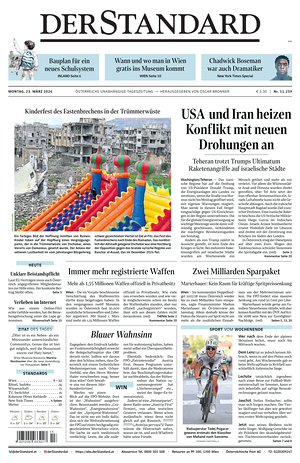 Prima pagina Der Standard di oggi - Quotidiano estero