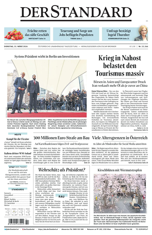Prima pagina Der Standard di oggi - Quotidiano estero