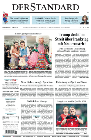 Prima pagina Der Standard di oggi - Quotidiano estero