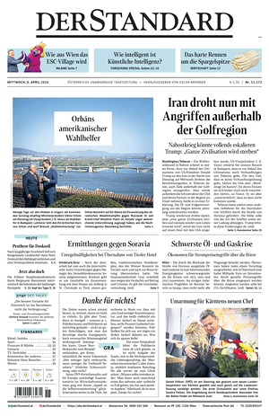 Prima pagina Der Standard di oggi - Quotidiano estero